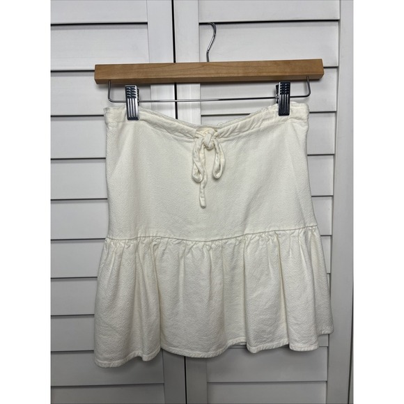 Brandy Melville Kenzo Linen Blend Ruffle Pull On Mini Skirt Size Small Cream - Picture 9 of 10